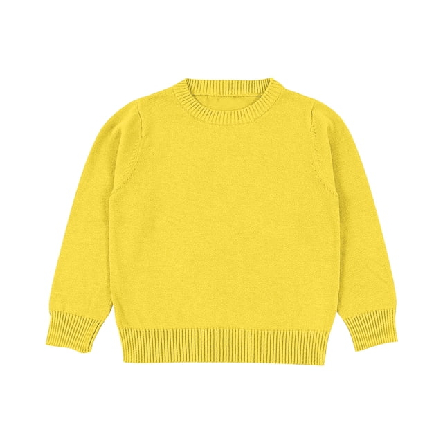 SERTG Child and Child Sweater Kids Fall Solid Color Plaid Kids Crew Neck Soft Knit Pullover Tops Winter Long Sleeve Round Neck Sweaters(Yellow#1,3-4 Years)