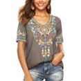 thumbnail image 1 of Women’s Emboridered Tops Short Sleeve Blouse Ethnic Style Floral Pattern Shirts Tunics Blouse, 1 of 5