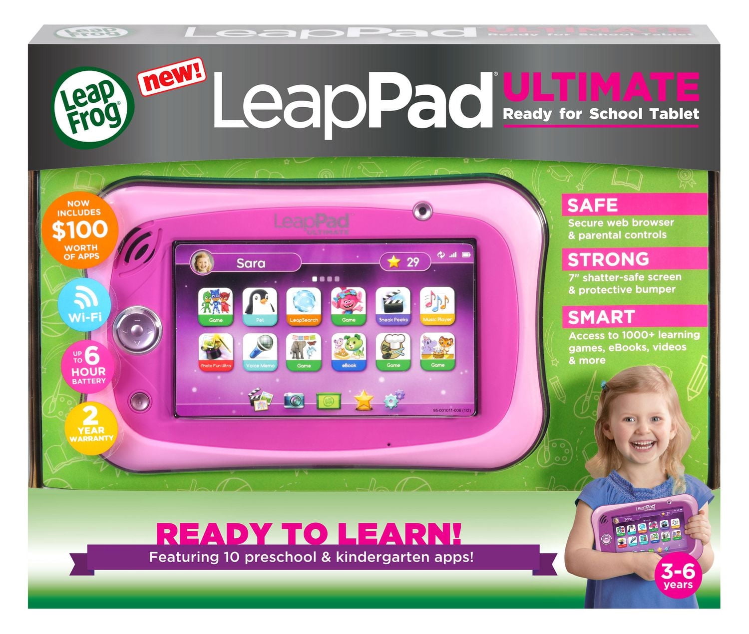 LeapFrog LeapPad Ultimate Ready for School Tablet , Rose, Version anglaise, 3 à 6 ans
