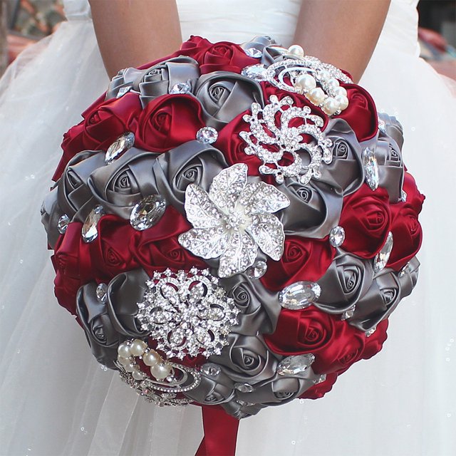 Baohd Wide Application Wedding Bouquets Elegant For All Occasions Low Maintenance wine red+ white 1Set