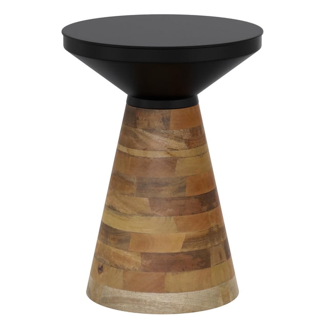 Moderne Métal et Bois Massif Table d'Appoint - Noir et Noyer