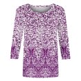thumbnail image 4 of HKEJIAOI Chemises à Manches 3/4 pour Femmes Col Ras du Cou Blouse d'Été à Imprimé Floral S, 4 of 5