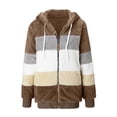 thumbnail image 4 of IROINID Veste à Capuche Mi-Longue pour Femmes en Peau Lainée, Couleur Contrastée, Manches Longues, Ample, Fermeture Éclair, Chandail, Brun, 4 of 5