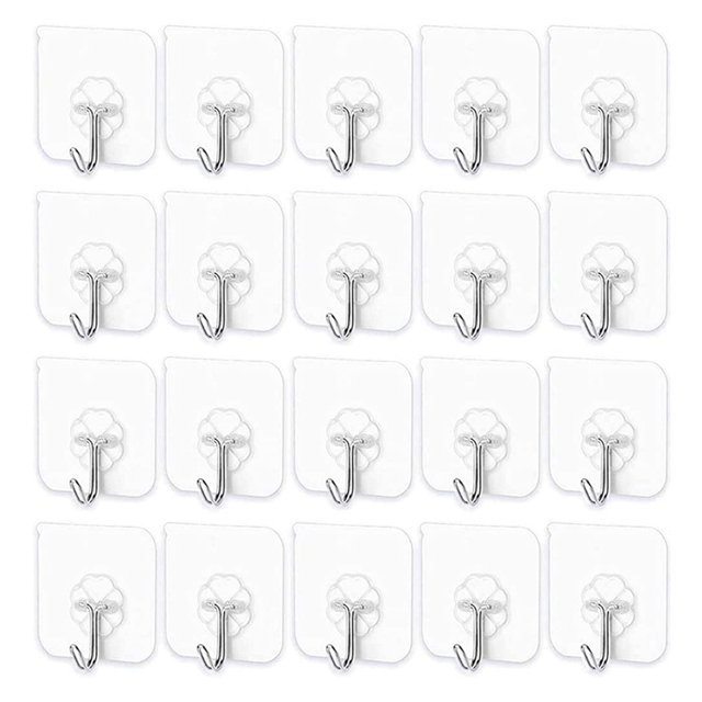 Crochets Adhésifs pour Cuisine - 20 Packs Crochets en Acier Inoxydable Réutilisables Utilitaires