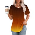thumbnail image 2 of Plebaso Hauts pour Femmes Été Manches Courtes Col Rond Tunique Chic Ample Mode Blouses à Dégradé de Couleurs, 2 of 5
