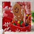 thumbnail image 1 of Red Cute Gingerbread Cookies Decor Shower Curtain,Brown Christmas Candy Canes Bathroom Decor Polyester Fiber Plastic Rings Quick-Drying Waterproof for Bathtubs/Bathroom, 72x72 inches, 1 of 1
