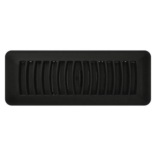 Imperial 3" x 10" black plastic floor register with louvered vents and central adjustable damper, made of rust-proof, scratch-resistant high-impact polystyrene, designed for efficient air flow and easy cleaning, suitable for floor or ceiling installation.