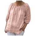 thumbnail image 1 of AherBiu Hauts Grande Taille pour Femmes Manches 3/4 Chemises d'Été en Coton et Lin Décontractées Coupe Ample Col Rond, 1 of 6