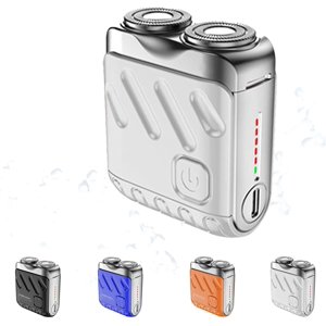 Shaver électrique à double anneau mobile, bagage Mini Rotaire électrique DualRing Shaver de la barbe de poche, double-lame portable pour hommes WashableShaver, Razor imperméable pour la maison et le voyage (blanc)