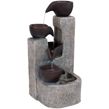 Sunnydaze Fontaine d'Eau pour Extérieur en Polyrésine à Énergie Solaire, à Étages, avec Batterie de Secours - 29 Pouces