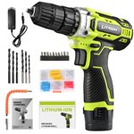 12V Cordless Drill Driver Set, Lightweight Electric Power Drill Kit with Battery & Charger LED Light, Compact Drill Tool for Home DIY, Furniture Assembly & Repair