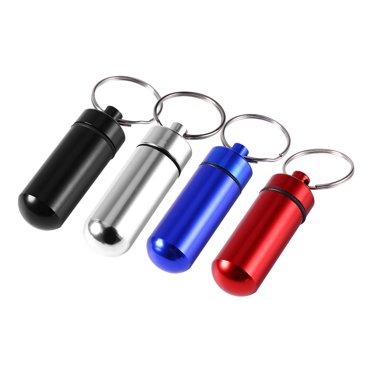 LHCER Porte-Clés Tablette Boîte à Pilules, Boîte à Pilules de Voyage Portable, Boîte à Pilules de Voyage Portable Étanche Mini Porte-Clés en Aluminium Bleu Tablette Boîte de Rangement pour Pilules Étui