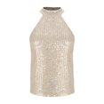 thumbnail image 5 of SROBPTY Chemises d'Été pour Femmes, Chemise à Sequins avec Fermeture Éclair Sans Manches Col Rond Beige, L, 5 of 5