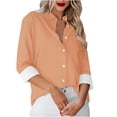 thumbnail image 1 of Besolor Button Down Shirts for Women Solid Color Long Sleeve Colared Tops Loose Office Blouses for Casual Work, 1 of 5