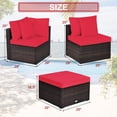 thumbnail image 4 of Costway 4PCS Patio Rattan Wicker Furniture Set Cushioned Sofa Ottoman Garden Deck Red, 4 of 10