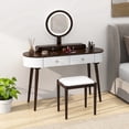 thumbnail image 1 of Costway Solid Wood Makeup Vanity Desk Set with LED Lighted Mirror Drawers Cushioned Stool White + Brown, 1 of 10