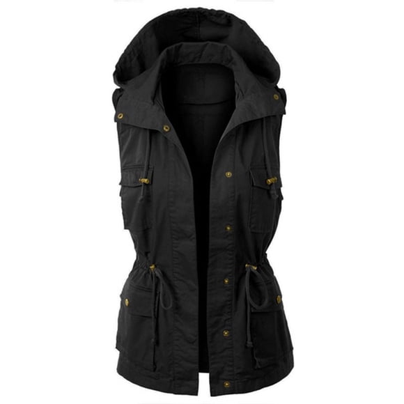 Jindong Casual Vests for Women, Hooded Vest Jacket Sleeveless Utility Vest, Women's Coats Black