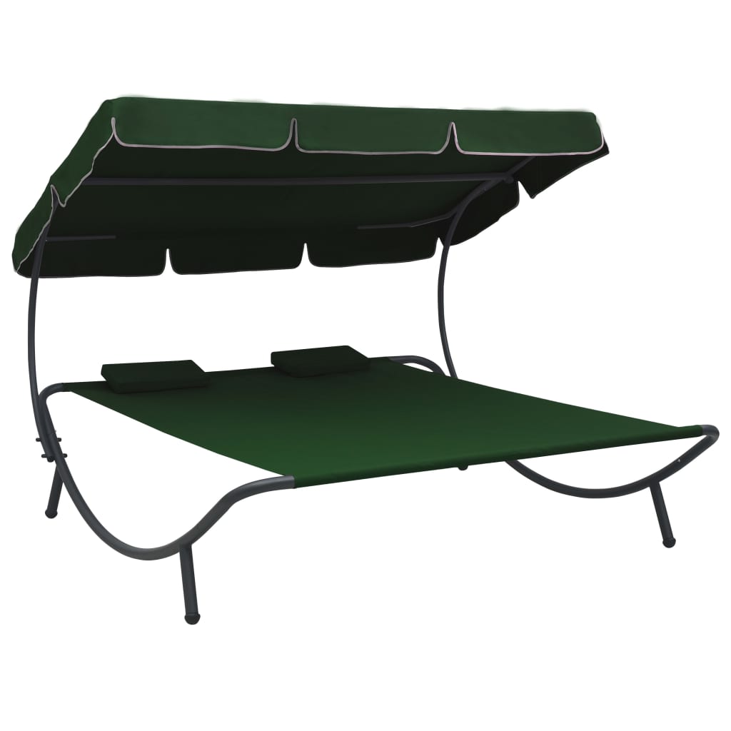 vidaXL Lit de Salon d'Extérieur avec Auvent et Coussins Vert