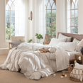 thumbnail image 3 of Bedding Sheet Set Washed Cotton Linen Like Textu Breathable Durable Soft Comfy (Dark Orange Queen), 3 of 7