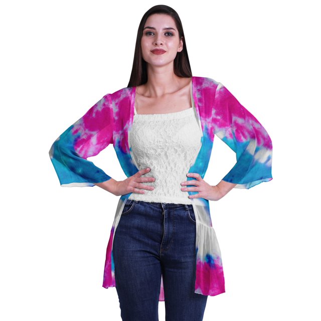 Moomaya Boléro en Georgette Imprimée à Volants, Ourlet Tombant, Couvre-Maillot de Plage pour Femmes