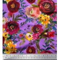 thumbnail image 1 of Soimoi Purple polyester Crepe Fabric Leaves & Pink Floral Print Sewing Fabric BTY 42 Inch Wide, 1 of 1