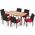 thumbnail image 4 of Costway 7PCS Patio Rattan Dining Chair Table Set W/ Cushion Umbrella Hole Red, 4 of 10