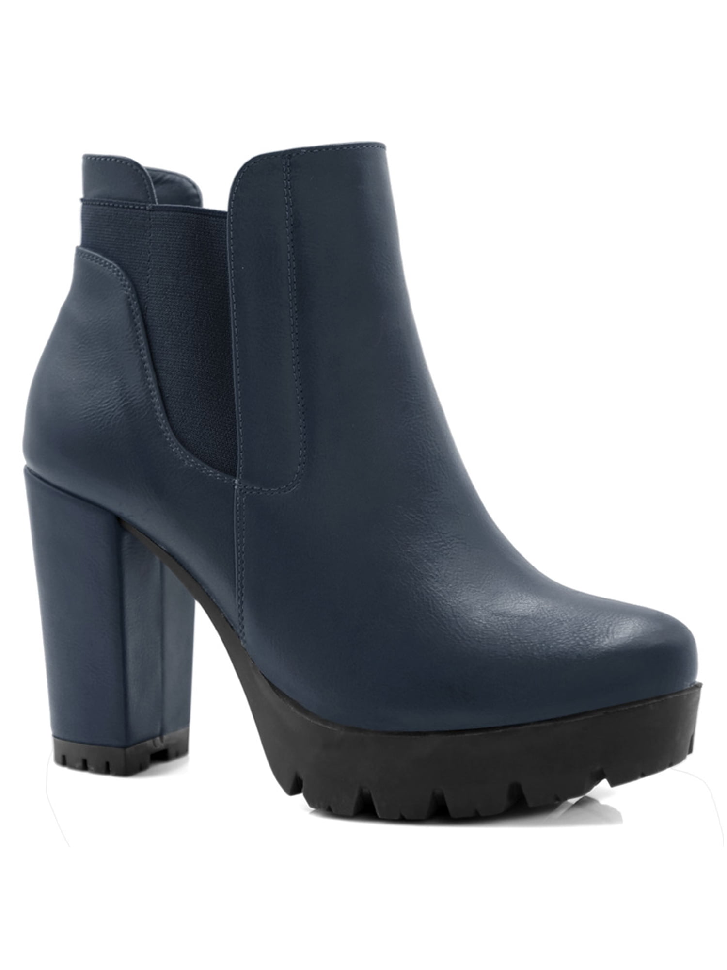 Unique Bargains Women's Chunky High Heel Platform Zip Chelsea Boots