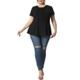 thumbnail image 2 of GRACE & GRANDEUR Women's Plus Size Summer Button Front Short Sleeve Work Peplum Blouse 2X Black, 2 of 7