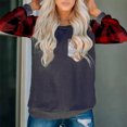 thumbnail image 4 of Women‘s O-Neck Checkered Printed Sequin Pocket Long Sleeve T-Shirt Blouse, 4 of 7