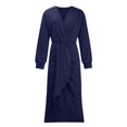thumbnail image 4 of Gspmoly Robes Décontractées pour Femmes, Robe Mi-Mollet d'Hiver pour Femmes à Col en V Uni Plissée, Moulante, Fendue, Robes de Soirée pour Femmes Offres Hebdomadaires, 4 of 8
