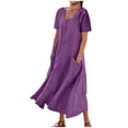 thumbnail image 2 of UPPADA Robes d'Été pour Ados 2025 Robes d'Été pour Femmes 2025 Robe en Coton et Lin à Manches Courtes Col Ras du Cou Ample Décontractée Tunique Robes de Plage avec Poches Vestidos Para Mujer Casuales, 2 of 6