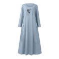 thumbnail image 4 of Meichang Robes d'Été Décontractées pour Femmes, Robes Maxi Évasées en Coton et Lin, Manches Longues, Encolure Dégagée, Imprimé Pissenlit, Robes Amples en Lin avec Poches, Bleu Ciel, G, 4 of 5