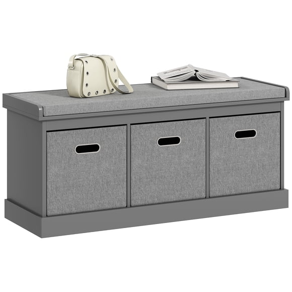 HOMCOM Shoe Bench with Cushion Seat, 3 Fabric Drawers for Entryway Hallway