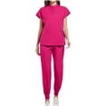 thumbnail image 2 of Ensemble Assorti de Sarraus pour Femmes, Hauts Extensibles à Col Rond avec Poches et Pantalons Cargo, Ensemble d'Uniforme de Travail Jogger pour Infirmière, 2 of 5