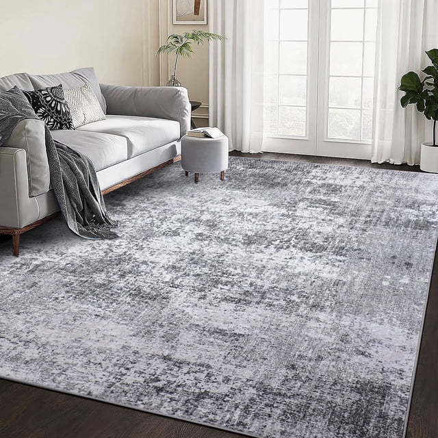 BERTHMEER 5'x7' Area Rugs for Living Room Bedroom Dining Room Office Farmhouse Kitchen Soft Abstract Distressed Contemporary Modern Washable Indoor Thicker Rugs Carpets, Gray