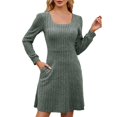 thumbnail image 1 of TJAZFJPA Robe d'Été pour Femmes Robe Chandail en Tricot avec Poches Col Carré Manches Longues Robes Évasées pour Femmes Robes Smockées pour Femmes, 1 of 9