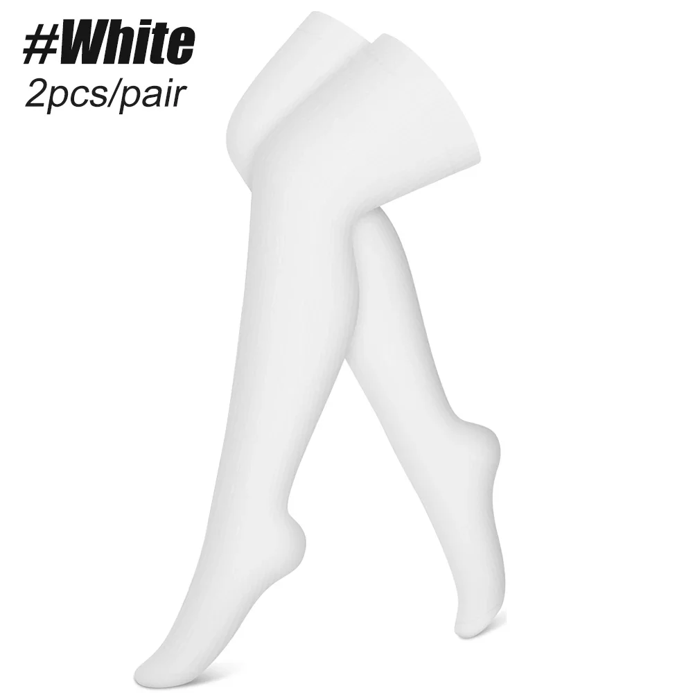 1 Paire de Chaussettes de Compression Sport Cuisse Haute, Bas de Compression Traitement pour Course, Dème, Varices, Grossesse, Allaitement Blanc