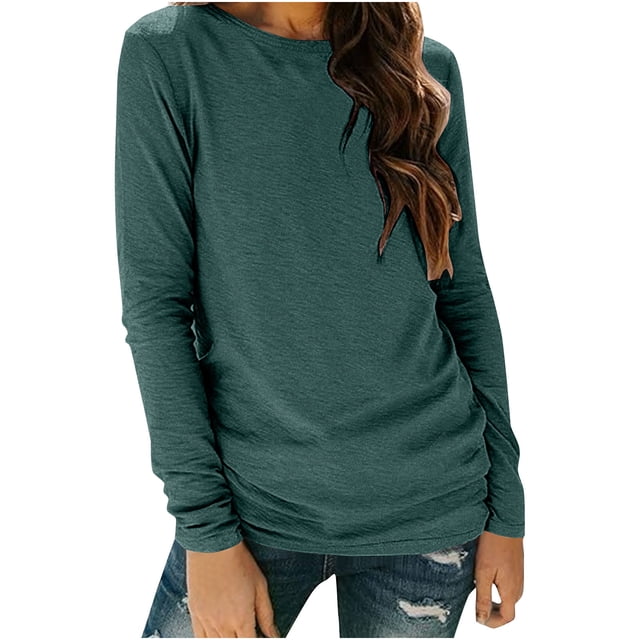 Diufon Chandails à Manches Longues pour Femmes Décontractés Basiques Amples à Col Rond Chandail Blouse Douce Couleur Unie Haut Chaud