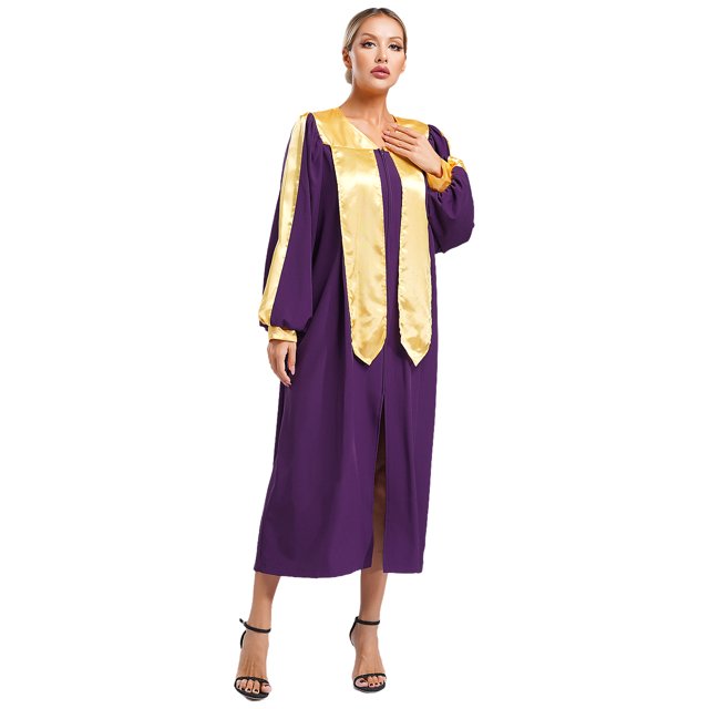 Raenseen Robe de Chorale Unisexe de Luxe à Col en V à Manches Longues Robe de Doctorat Costume de Juge Robe de Collation des Grades Violet m