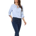 thumbnail image 4 of INSPIRE CHIC Women's Dressy Shirt Work Office Top Keyhole Pleated Front Ruched 3/4 Sleeve Chiffon Blouse S Light Blue, 4 of 6