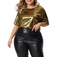 thumbnail image 1 of GRACE & GRANDEUR Haut Grande Taille pour Femmes Métallisé Col Rond Manches Courtes T-Shirt Chemisiers de Fête Tee Hauts, 1 of 5