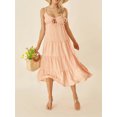 thumbnail image 3 of Kmbangi Robe Midi Cami d'Été pour Femmes Couleur Unie Bretelles Spaghetti Dos Nu Tie-Up Partie Beach A-line Robe, 3 of 9