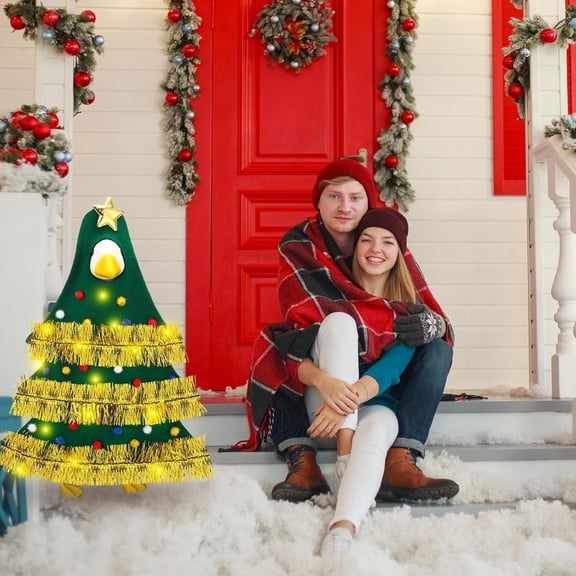 Décoration d'Oie de Porte en Forme de Sapin de Noël de 23 Pouces avec Lumières