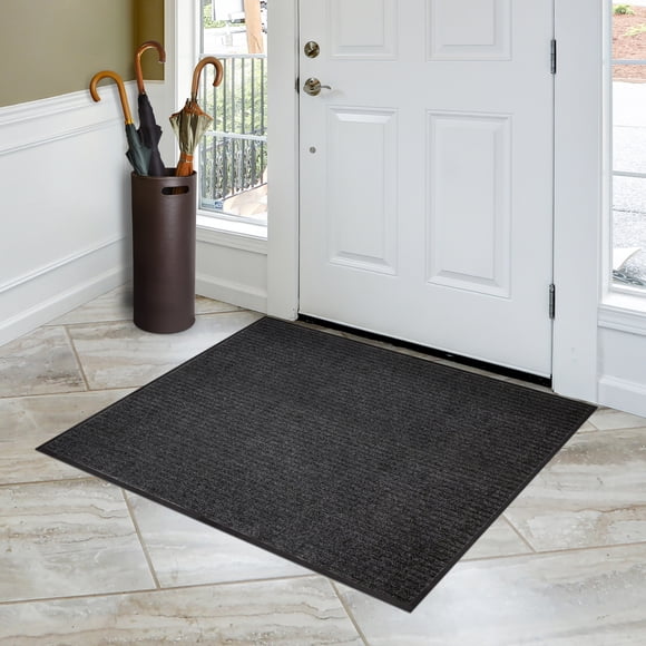 Mainstays Platinum Ribbed Heavy-Duty Indoor/Outdoor 3x4 Utility Mat, Rubber Back, Water-Resistant, Non-Slip, Black Onyx, Hallway, Mudroom, Garage