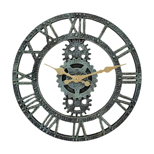 simhoa Decorative Outdoor Wall Clock Battery Operated Gear Shaped Round Clocks for Antique Blue