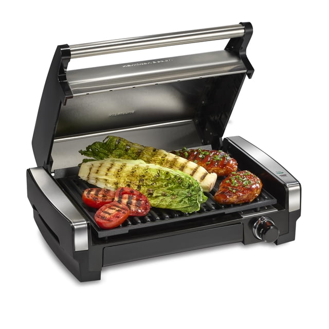 Hamilton Beach Electric Indoor Searing Grill with Adjustable Temperature Control to 450F, 118 sq. in. Surface Serves 6, PFAS-Free Removable Nonstick