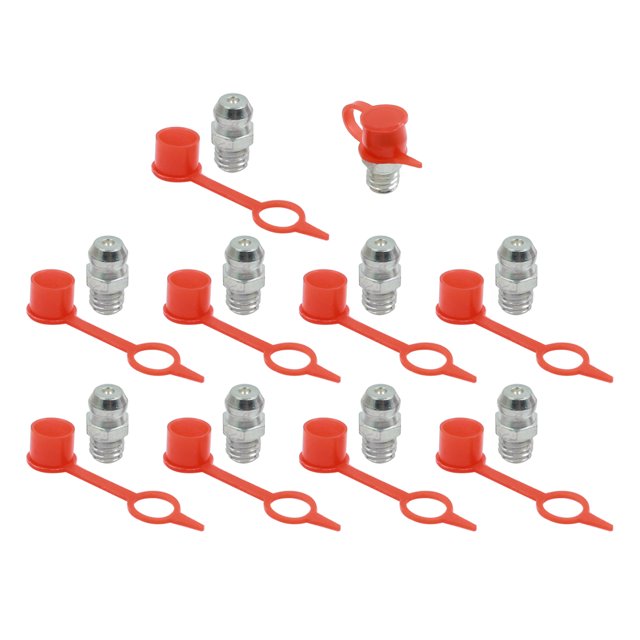 Unique Bargains M8 Silver Tone Thread Straight Grease Nipple Fittings w/ Red Dust Cap for Car 10 Set