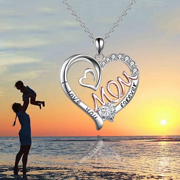 ZZkhGO Mother's Love Heart Necklace, Two-tone Inlaid Pendant Fashion Jewelry, Gift for Mom Birthday