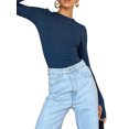 thumbnail image 3 of Fortune Women Casual Slim Fit Basic Crop Tops Solid Color Long Sleeve Pullover Tight Tee Shirts, 3 of 6