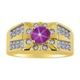 thumbnail image 1 of RYLOS Men's Rings 14K Yellow Gold Designer Starburst 7MM Round Gemstone & Diamond Ring Star Ruby July Birthstone Rings Size 12, 1 of 7